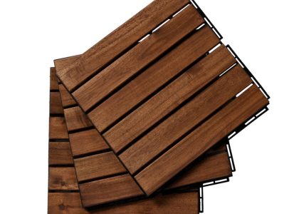 12 in. x 12 in. Square Acacia Wood Interlocking Flooring Tiles Striped Pattern Brown (10-Pack)